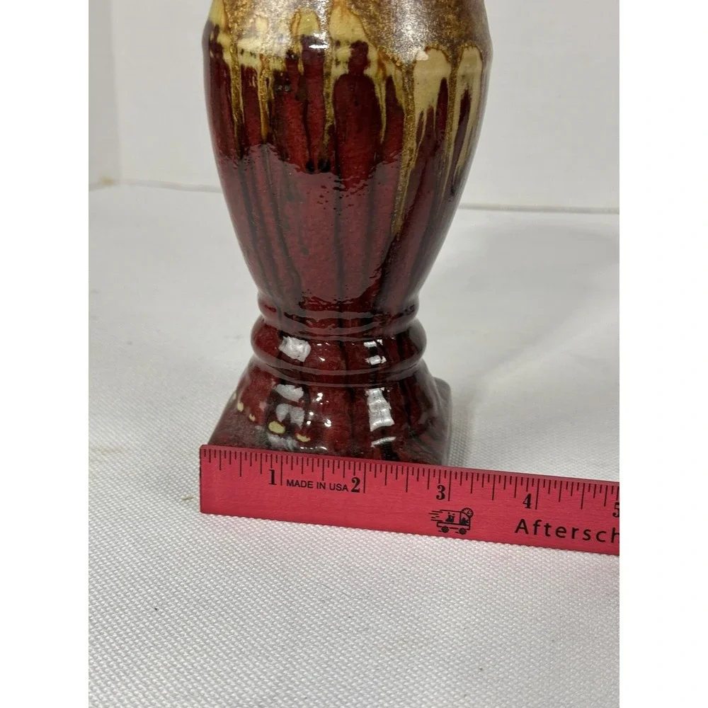 Greek Look Distressed Red Gold Ceramic Candleholder Vase Shape‎